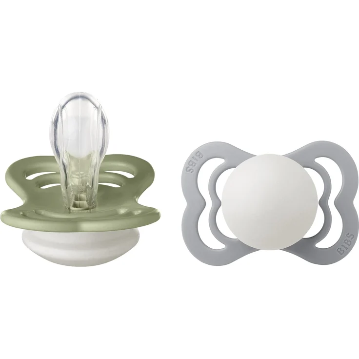 BIBS Supreme Schnuller 2er-Pack, BPA-frei, Symmetrischer Nippel. Silikon, Größe 1 (0-6 Monate), Sage / Cloud Night