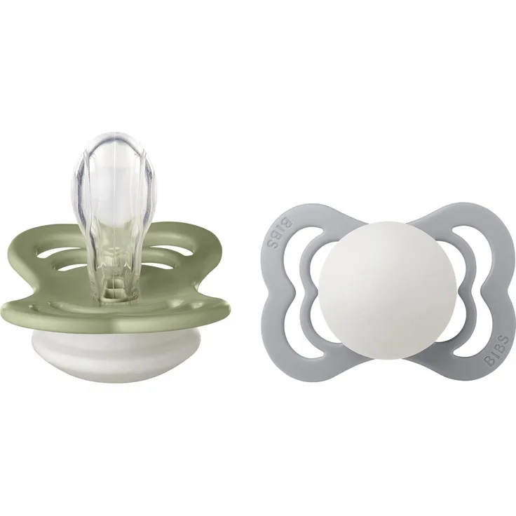 BIBS Supreme Schnuller 2er-Pack, BPA-frei, Symmetrischer Nippel. Silikon, Größe 1 (0-6 Monate), Sage / Cloud Night