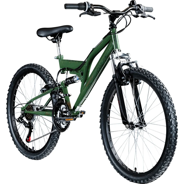 Galano FS180 Jugendfahrrad 24 Zoll Mountainbike 130 - 145 cm 21 Gänge Mädchen Jungen Fahrrad ab 8 Jahre MTB Fully Jugendrad V-Brakes 37 cm, khaki