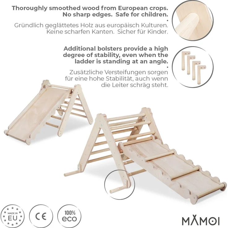 MAMOI® Kletterdreieck | Indoor Klettergerüst Kinder | Kletterdreieck mit Rutsche | Holz Klettergerüst Indoor | Klettern Kinder Indoor | Klettergerüst Indoor Kinder | CE | 100% ECO | Made in EU – Bild 2
