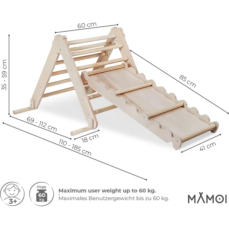MAMOI® Kletterdreieck | Indoor Klettergerüst Kinder | Kletterdreieck mit Rutsche | Holz Klettergerüst Indoor | Klettern Kinder Indoor | Klettergerüst Indoor Kinder | CE | 100% ECO | Made in EU – Bild 3