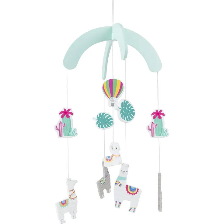 Bieco Baby Mobile Ø ca. 19 cm | Edition Lama aus Holz | Mobile Baby Mädchen/Mobile Baby Junge | Babybett Spielzeug | Mobile Baby Holz | Geeignet Als Mobile Wickeltisch, Kinderbett, Wiege etc.