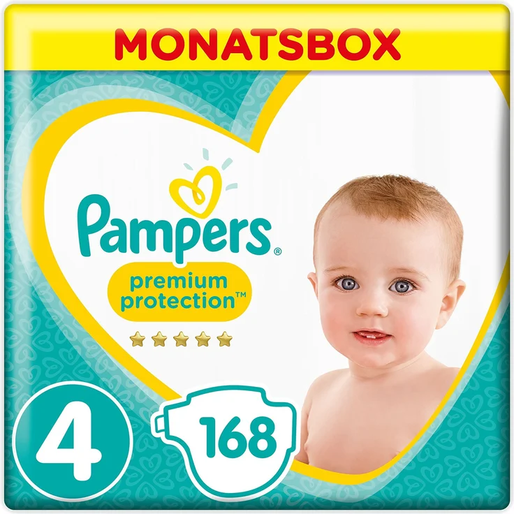 Pampers - Premium Protection Windeln, Gr.4 Maxi Monatsbox (1 x 168 Stück)