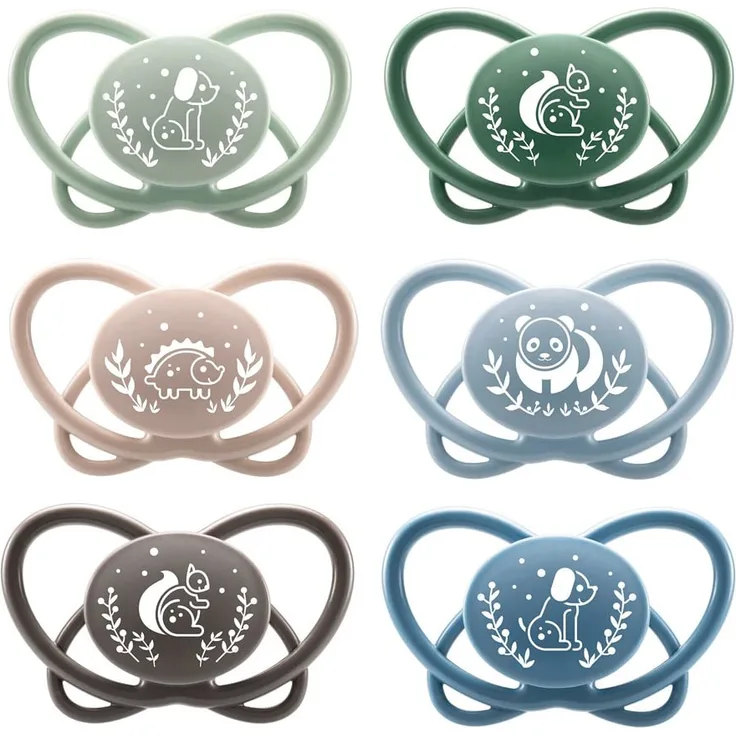 NIP Spar-Set Silikon Schnuller My Butterfly 6er Pack, Größe 2 (5-18 Monate) beige/blau/grün, aus nachhaltigen Rohstoffen