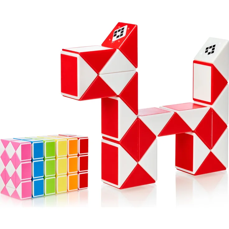 CUBIDI® Original Magic Snake - 24 Blöcke Rot ⎥ Knobelspiele für Kinder und Erwachsene ⎥ ideal als Mitgebsel Kindergeburtstag, Kindergeburtstag Gastgeschenke oder kleine Geschenke für Kinder