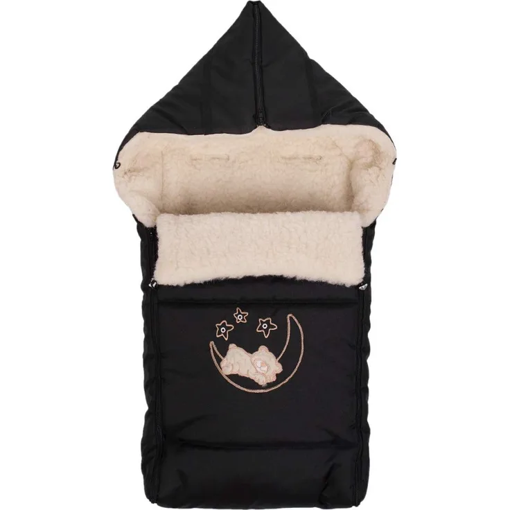 Winter Fußsack für Kinderwagen Babyschale Schlittensack Lammwollesack Baby Fußsack Kuschelsack Winterfußsack 40 x 90 cm (Schwarz)