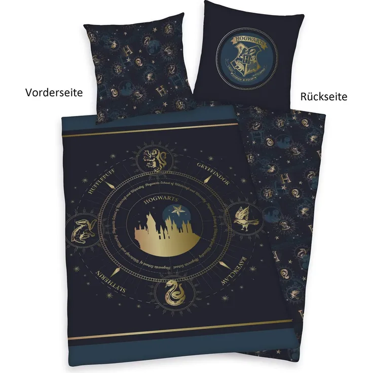 Harry Potter Wende Bettwäsche Hogwarts Wappen 2tlg 135 x 200 cm 80 x 80 cm