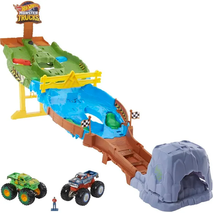 Hot Wheels HJG32 - Monster Trucks Rennstrecke Spielset mit den Monster Trucks Bigfoot und Gunkster für Kopf-an-Kopf-Rennen, Autospielzeuge für Kinder ab 4 Jahren - Preisvergleich
