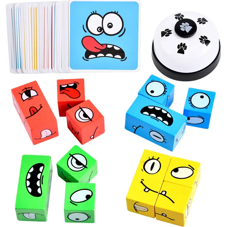 Holz-Ausdruck Spielzeug Würfelpuzzle, Interaktives Knobelspiele Holzwürfel Spiel Puzzle Bauwürfel, Holzspiel Gesellschaftsspiel & Knobelspiel für Kinder als Familienspiel mit Klingel