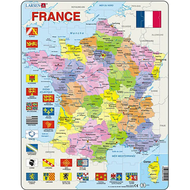 Larsen Puzzle Lernkarte - Frankreich (politisch)