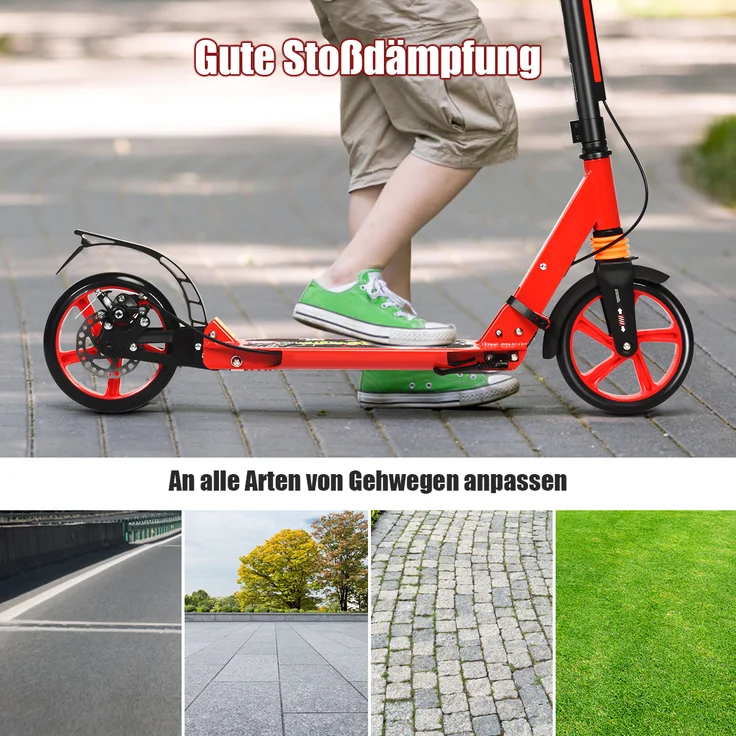 COSTWAY Kickscooter mit Klingel & Traggurt, Scooter höhenverstellbar, Cityroller bis 100kg belastbar, klappbar – Bild 4