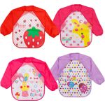 Baogaier Lätzchen Baby Wasserdichte Lange Aermel Kinder Mädchen Waschbar Babylätzchen zum Bemalen BPA Frei Abwaschbar Verstellbare Einfache Reinigung Schürze Essen Kunst Handwerk Spielen Rot Pink 4PCS