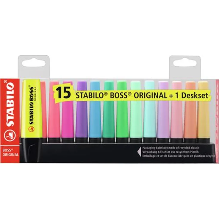 Textmarker - STABILO BOSS ORIGINAL - 15er Tischset - 9 Leuchtfarben, 6 Pastellfarben – Bild 1