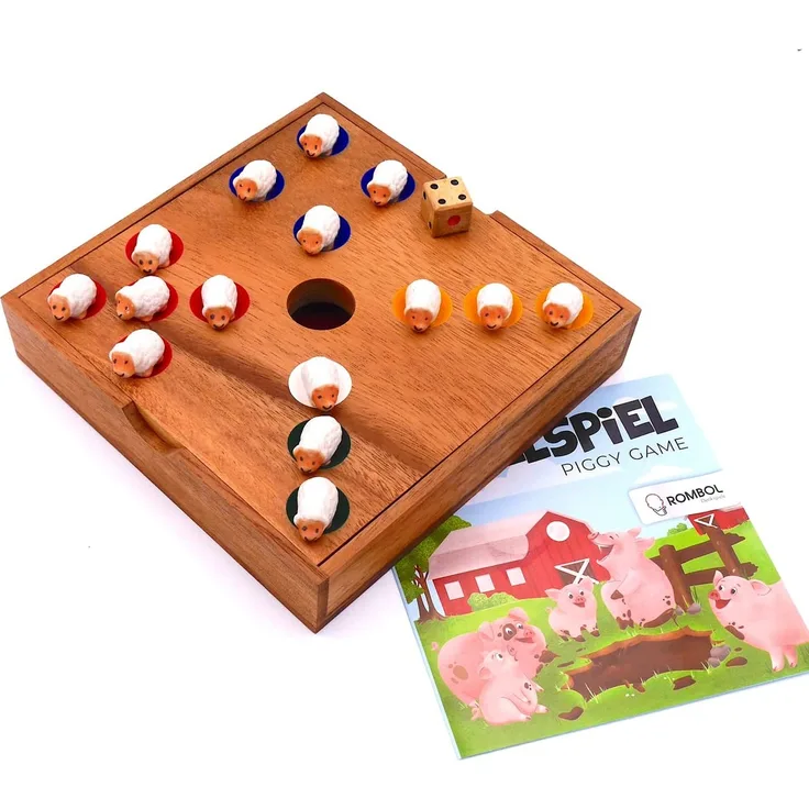 ROMBOL Ferkelspiel - Das Würfelspiel mit den süßen Tierfiguren für die ganze Familie inkl. praktischem Verschlussband, Ferkelspiel Varianten:Schaf
