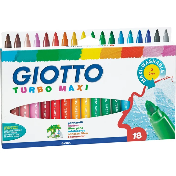 Giotto 0763 00 Turbo Maxi Faserschreiber Kartonetui mit Hängelasche 18 sortierte Farben