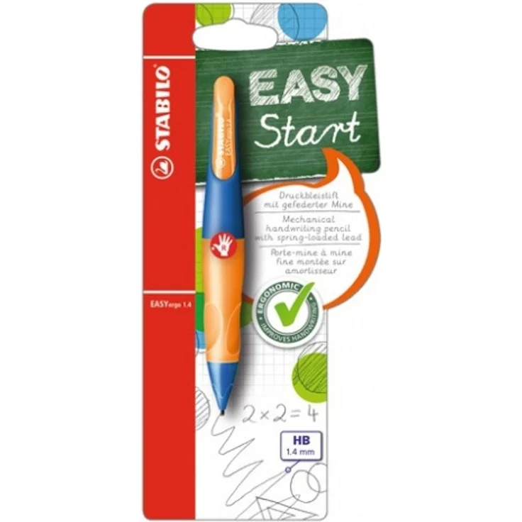 STABILO Ergonomischer Druck-Bleistift für Rechtshänder - EASYergo 1. 4 in ultramarinblau/neonorange - Einzelstift - inklusive 3 dünner Minen - Härtegrad HB - Preisvergleich – Bild 1