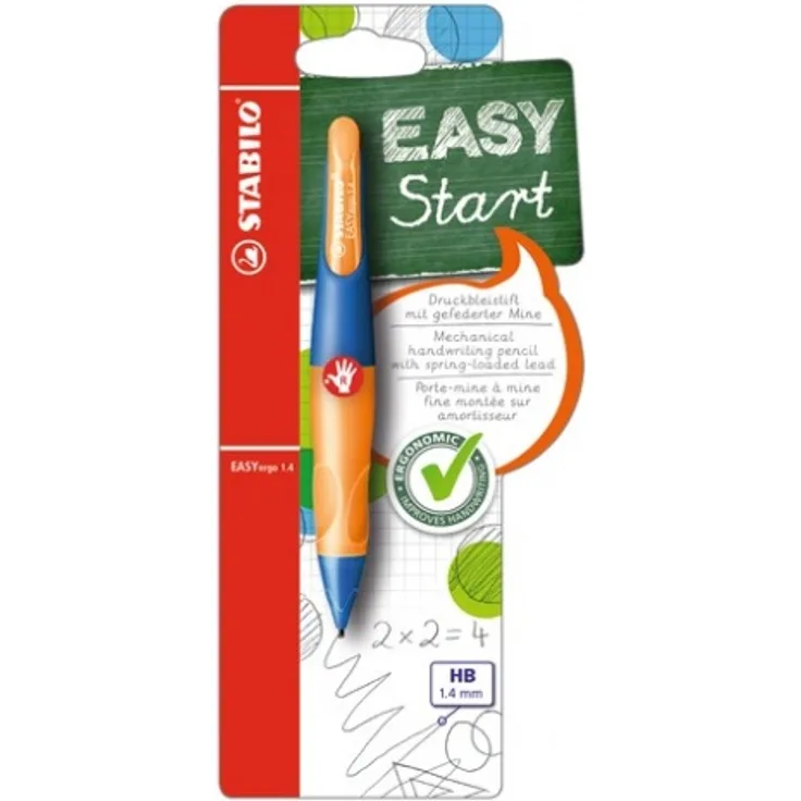 STABILO Ergonomischer Druck-Bleistift für Rechtshänder - EASYergo 1. 4 in ultramarinblau/neonorange - Einzelstift - inklusive 3 dünner Minen - Härtegrad HB - Preisvergleich