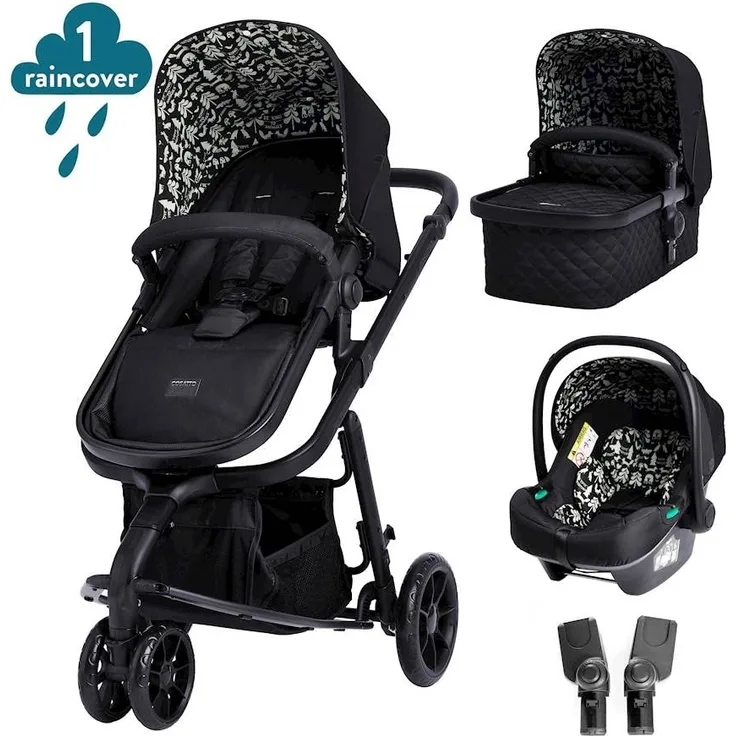 Cosatto Giggle 3 in 1 Kombikinderwagen, Ab Geburt bis 18kg, mit Babywanne, Sportsitz, Babyschale und inklusive Regenschutz, Kompakt faltbar (Silhouette Schwarz)