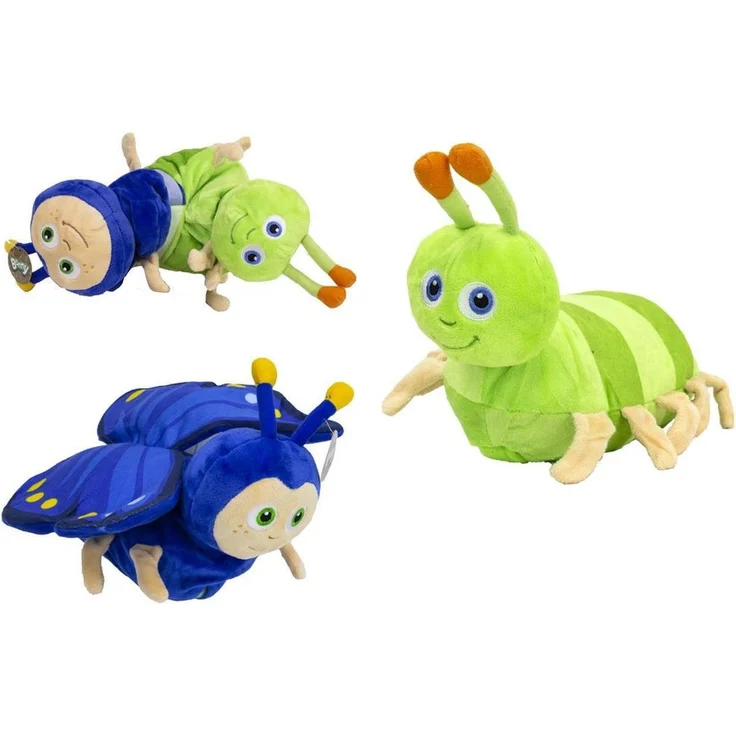 Wende Kuscheltier Wende Plüschtier 30 cm für Schmetterling Raupe blau grün für Mädchen, Jungen & Babys – Flauschiges Stofftier zum Spielen – Bild 4