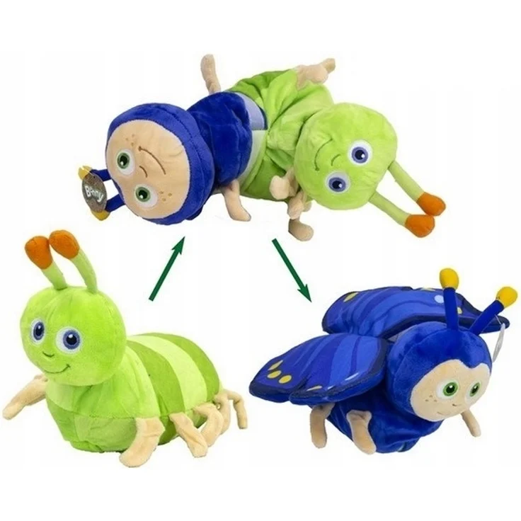 Wende Kuscheltier Wende Plüschtier 30 cm für Schmetterling Raupe blau grün für Mädchen, Jungen & Babys – Flauschiges Stofftier zum Spielen – Bild 2
