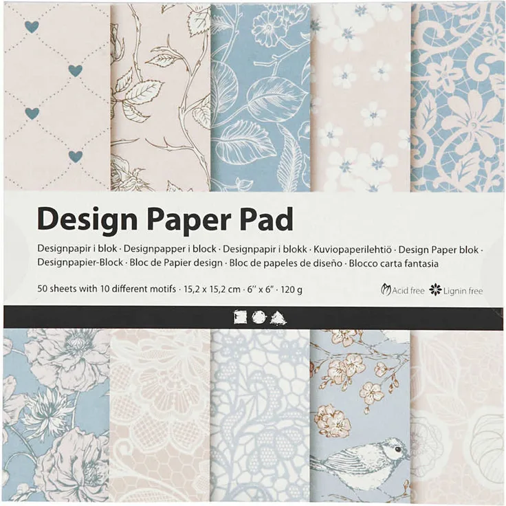 Design-Papier im Block, Blatt 15,2x15,2 cm, 120 g, Rosa, 50Bl.