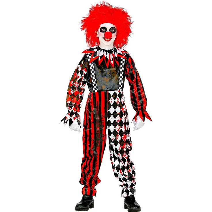 Widmann - Kinderkostüm Killer Clown, Overall mit Kragen, blutverschmiert, Horror, Psycho, Killer, Halloween