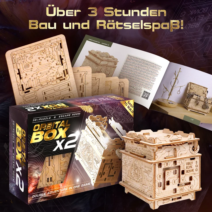 ESC WELT Orbital Box 3D Puzzle Erwachsene - 3 in 1 Puzzle Box Modellbau Escape Room Spiel Holzpuzzle - Geschenkbox Knobelspiel - Rätselbox 3D Holzpuzzle Erwachsene - Modellbausatz für Valentinstag – Bild 3