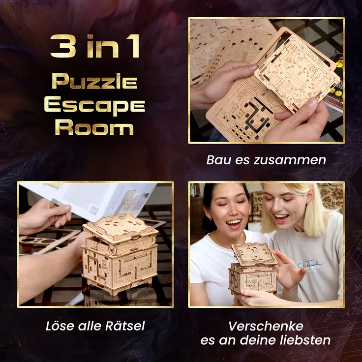 ESC WELT Orbital Box 3D Puzzle Erwachsene - 3 in 1 Puzzle Box Modellbau Escape Room Spiel Holzpuzzle - Geschenkbox Knobelspiel - Rätselbox 3D Holzpuzzle Erwachsene - Modellbausatz für Valentinstag – Bild 2