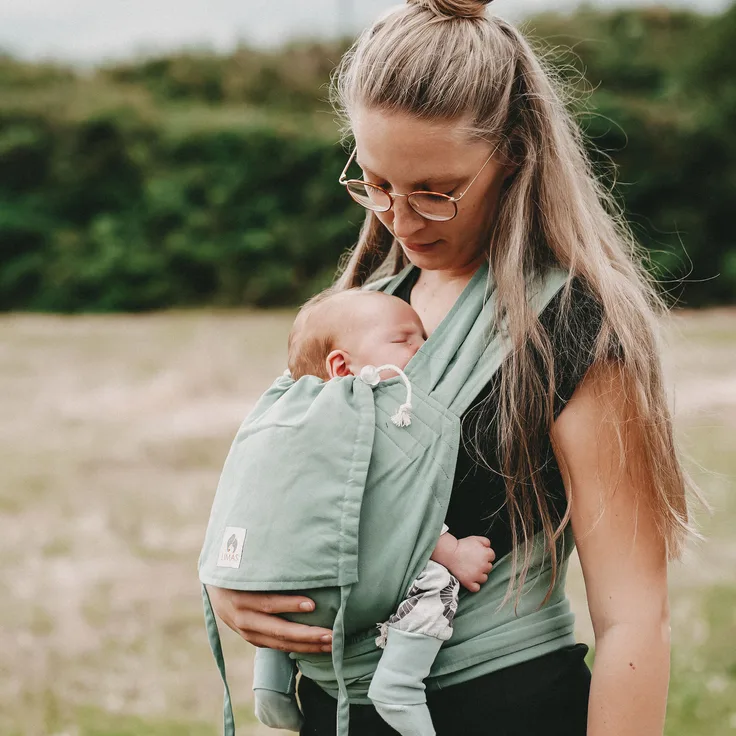 LIMAS Babytrage Halfbuckle | 50 -86 cm | Bauchtrage & Rückentrage & Hüfttrage | ab Geburt bis Kleinkindalter | Baby Carrier | Jade
