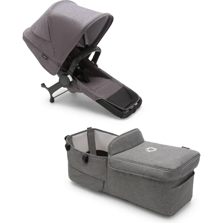 Bugaboo Donkey 5 Twin Erweiterungsset, verwandelt deinen Donkey 5 Mono in einen Zwillingskinderwagen,verbessertes Side By Side-Design, wendbarer Sitz und Ein-Hand-Steuerung, Grey Melange