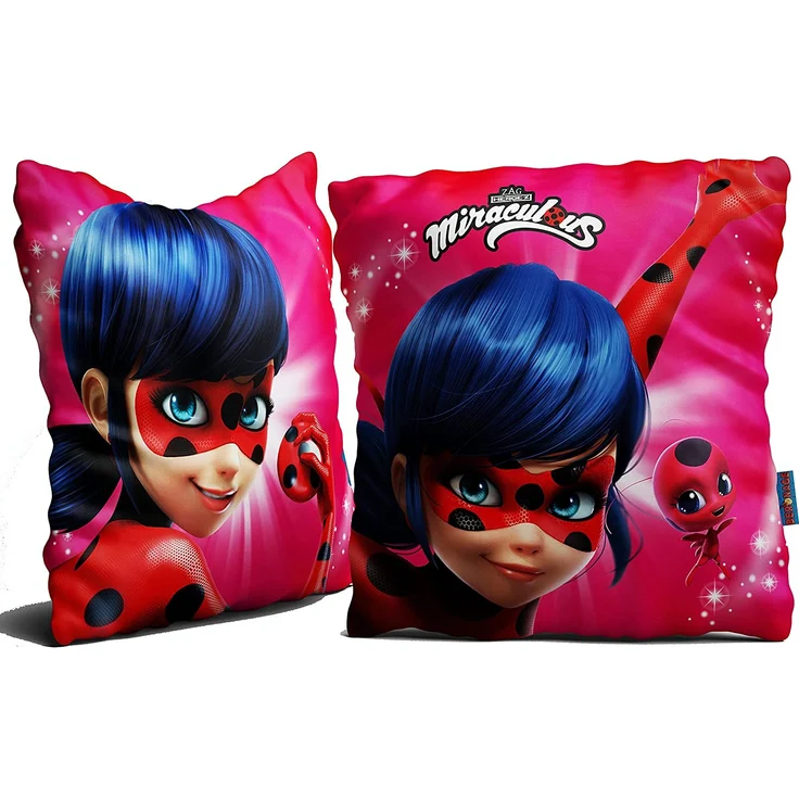 Miraculous Mädchen-Kissen Ladybug 40x40 cm großes Deko-Kissen Auto-Kuschel-Kissen Zierkissen Schmusekissen Kopfkissen Wende-Kissen Marinette Adrien Agreste Lady Bug Cat Noir Paris zur Bettwäsche – Bild 6