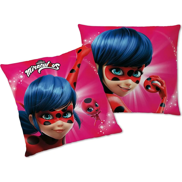 Miraculous Mädchen-Kissen Ladybug 40x40 cm großes Deko-Kissen Auto-Kuschel-Kissen Zierkissen Schmusekissen Kopfkissen Wende-Kissen Marinette Adrien Agreste Lady Bug Cat Noir Paris zur Bettwäsche – Bild 4
