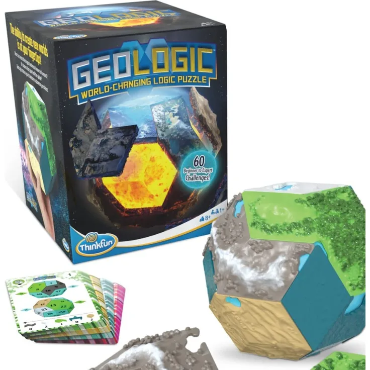 ThinkFun - 76497 - GeoLogic, das weltverändernde Logikspiel für alle ab 8 Jahren. Fünf unterschiedliche Biome müssen in diesem Rätsel immer wieder neu angeordnet werden