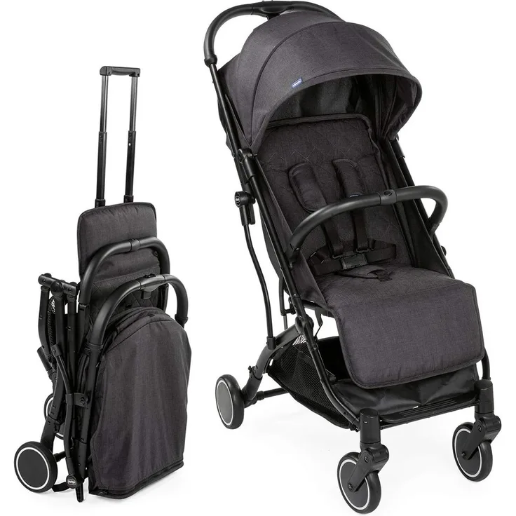Chicco Trolley me Buggy wie ein Koffertrolley, ab Geburt bis 15 kg, Einhand-Schließmechanismus, inkl. Tragegriff für den Transport und Regenschutz, schwarz