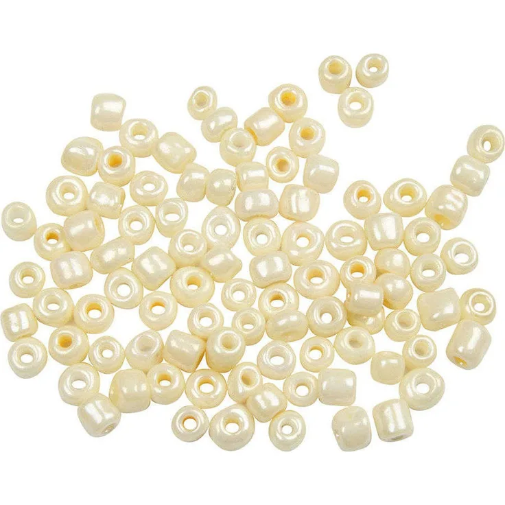 Rocailleperle, Größe 8 0 , D: 3 mm, Elfenbein, 25g, Lochgröße 0,6-1,0 mm