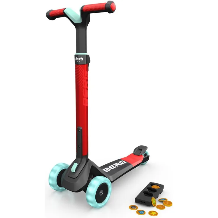 BERG Scooter - Tretroller Nexo rot + Lights LED-Räder + Magnet-Deck
