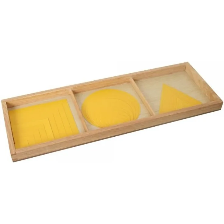 Montessori Satz Kreise, Dreiecke und Quadrate in Gelb, Lernspielzeug, NEU