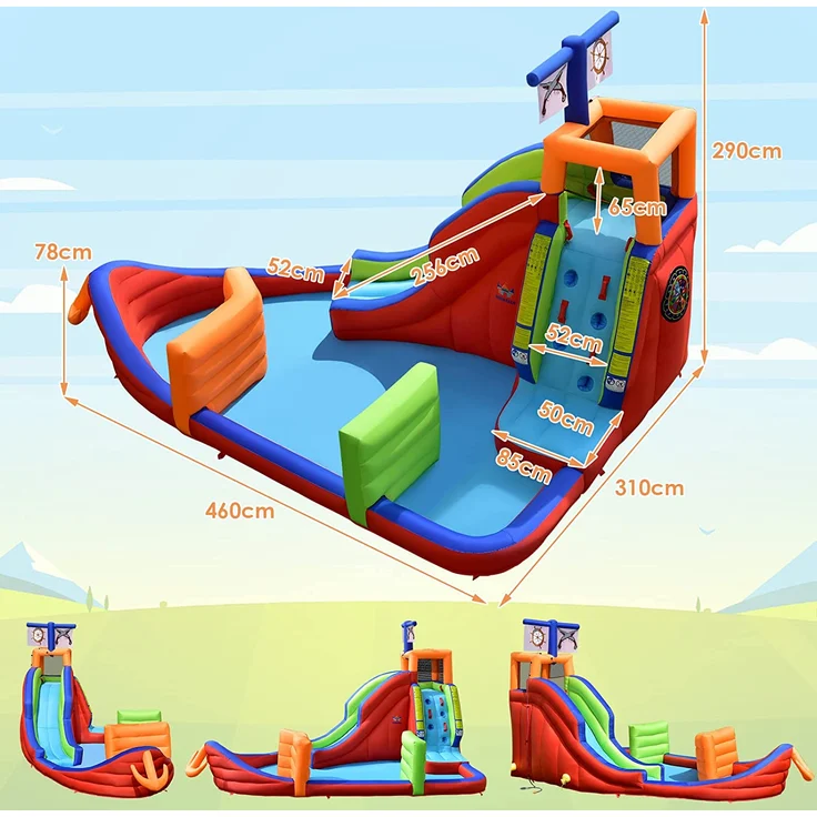COSTWAY 6 in 1 Hüpfburg mit Rutsche, Aufblasbare Wasserrutsche Spielpool Springburg, Hüpfschloss Outdoor Bouncer Planschbecken für Kinder, 460 x 310 x 290 cm - Preisvergleich – Bild 5