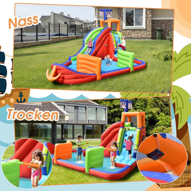 COSTWAY 6 in 1 Hüpfburg mit Rutsche, Aufblasbare Wasserrutsche Spielpool Springburg, Hüpfschloss Outdoor Bouncer Planschbecken für Kinder, 460 x 310 x 290 cm - Preisvergleich – Bild 2