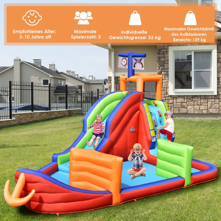 COSTWAY 6 in 1 Hüpfburg mit Rutsche, Aufblasbare Wasserrutsche Spielpool Springburg, Hüpfschloss Outdoor Bouncer Planschbecken für Kinder, 460 x 310 x 290 cm - Preisvergleich – Bild 3