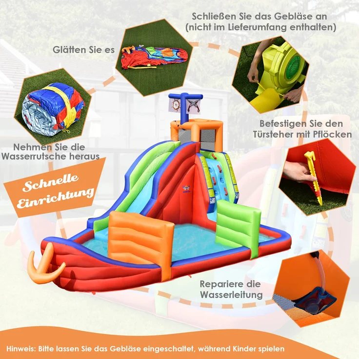 COSTWAY 6 in 1 Hüpfburg mit Rutsche, Aufblasbare Wasserrutsche Spielpool Springburg, Hüpfschloss Outdoor Bouncer Planschbecken für Kinder, 460 x 310 x 290 cm - Preisvergleich – Bild 4