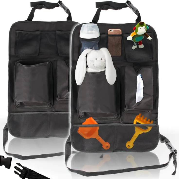 SET (2 Stück) Auto Rückenlehnentasche Rücksitztasche Spielzeugtasche (Mit 2 Getränkehalter und Tempo-Box Fach)