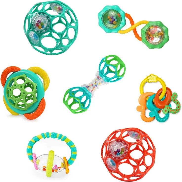 Bright Starts, Schnuller & Shakers 7 Stück Geschenk-Set - BPA-frei Baby Rasseln, Beißringe und Kinderwagen Spielzeug, Unisex, Neugeborene+, 13079