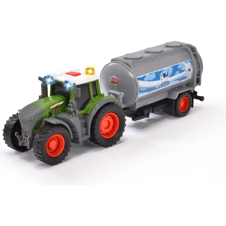 Dickie Toys - Fendt Traktor mit Milch-Anhänger (26 cm) - Spielzeug-Trecker mit Milchtank für Kinder ab 3 Jahren, Bauernhof-Fahrzeug mit Licht & Sound, 203734000ONL, Mehrfarbig