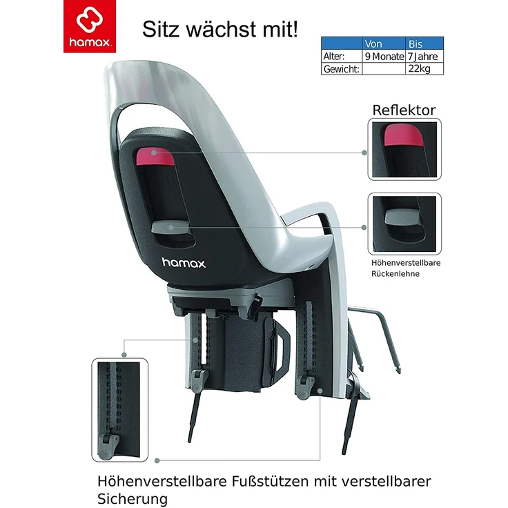 HAMAX Fahrrad Kindersitz Caress C3 mit abschließbarer Halterung - grau/rot/schwarz – Bild 2