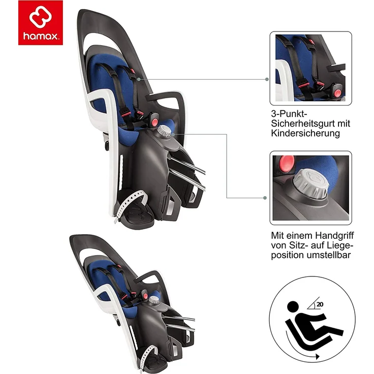 HAMAX Fahrrad Kindersitz Caress C3 mit abschließbarer Halterung - grau/rot/schwarz – Bild 3