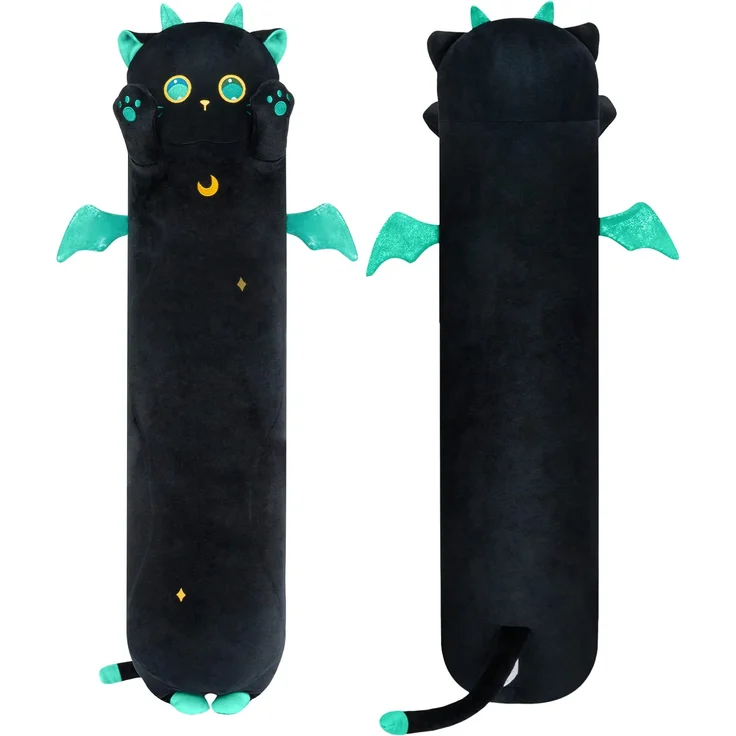 Mewaii Stofftiere Katzen Schwarze 50CM Plüsch Kissen Lang Kätzchen mit Großen Augen Plüschtier Ausgestopftes Tier Spielzeug Kuschelkissen Geschenk Plüschkissen über 3 Jahren – Bild 1