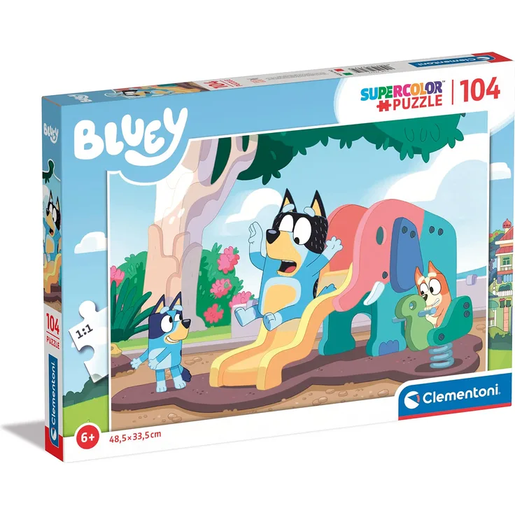 Clementoni 27171 Bluey Supercolor Puzzle-Bluey-104 Teile Kinder 6 Jahre, Cartoon Puzzle-Made in Italy, Mehrfarbig