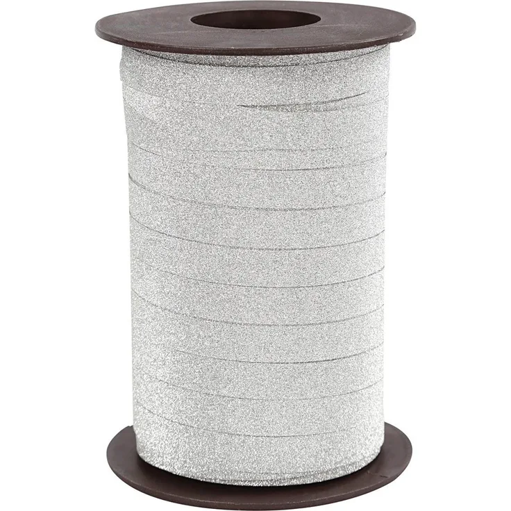 Creotime geschenkband Glitter 100 m x 10 mm silber