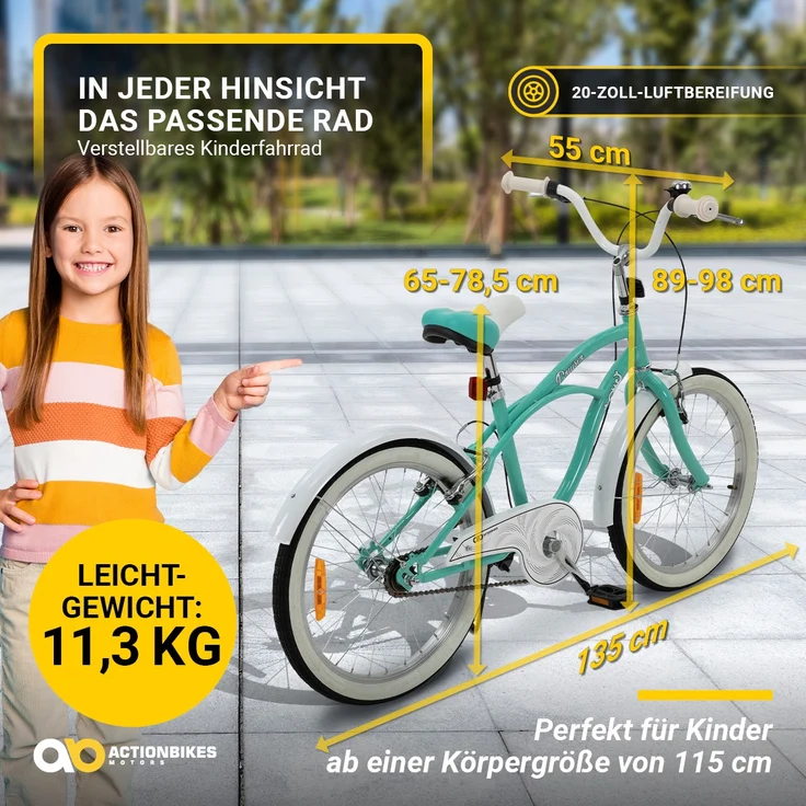 Kinderfahrrad Cruiser 20 Zoll Kinder Fahrrad Rosa Türkis Kinderrad Seitenständer (Türkis) – Bild 3